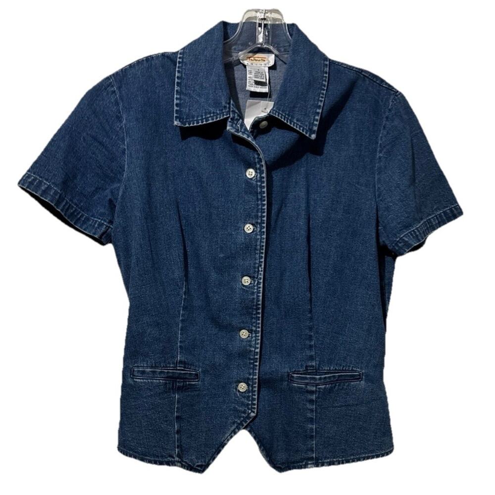 Vintage Talbots Petites Denim Shirt Button Up Size P/XS Cotton Hong Kong Y2K